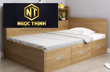 Mẫu giường ngủ đơn giản có hộc tủ và kệ sách